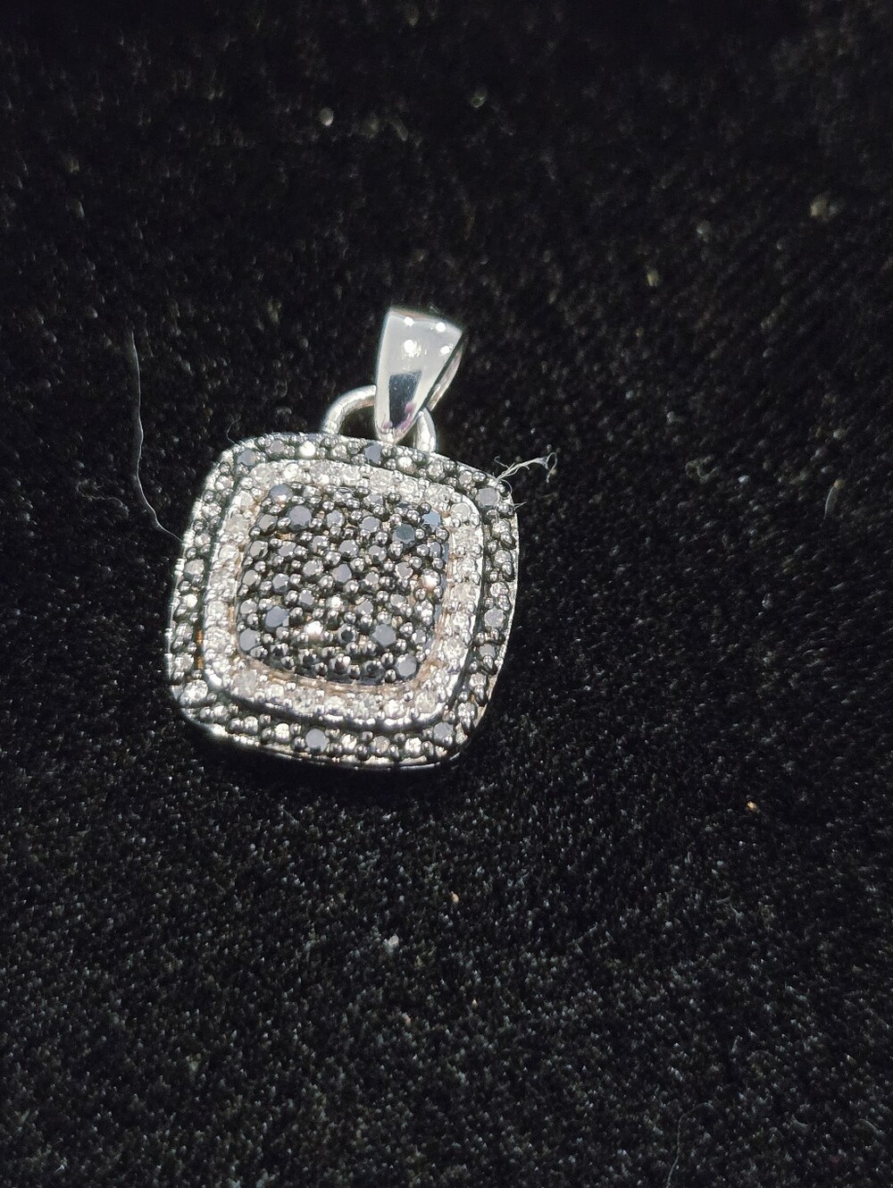 Sterling Silver Black and White Pave Square Pendant